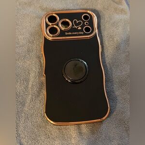 iPhone 17 Pro Max Case Love Heart Pattern Shockproof w/ Finger Holder Blk